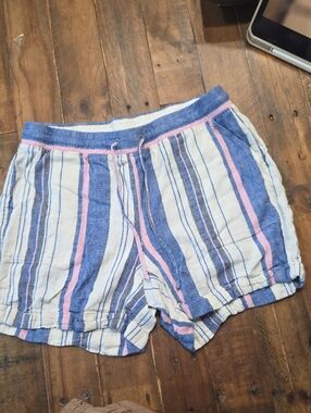 Ellen Tracy Blue, White & Pink Striped Drawcord Lounge Shorts